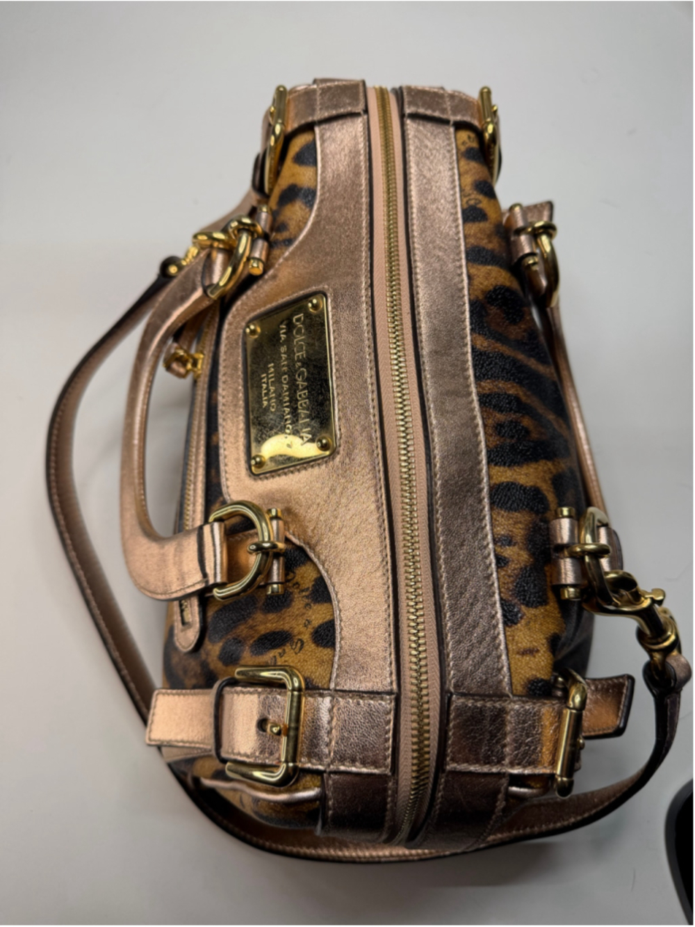 Women's Dolce & Gabbana Leopard Print Satchel Bag, One Size, Brown and Gold - Picture 13 of 16